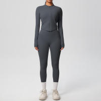 SSITO Traje de Yoga de 2 UDS., Conjunto Deportivo de Gimnasio para Mujer, chándales para correr con Cremallera, ropa Deportiva de entrenamiento, Camisa Deportiva Larga de manga, ropa de Yoga - details 26