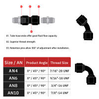 Adaptador De Conector De Aceite Y Combustible De Aluminio Para Automóviles Unión Recta Giratoria De 0 45 90 Grados AN4 AN6 AN8 10AN Fittings De Hilo Transversal - details 2