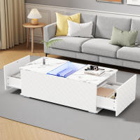 Mesa de Centro Blanca 100x50x35 cm, exterior de Mármol, iluminación LED, Elementos de Cristal Y 2 cartones-Capacidad de carga Hasta 20 kg, Modern Diseño - details 1