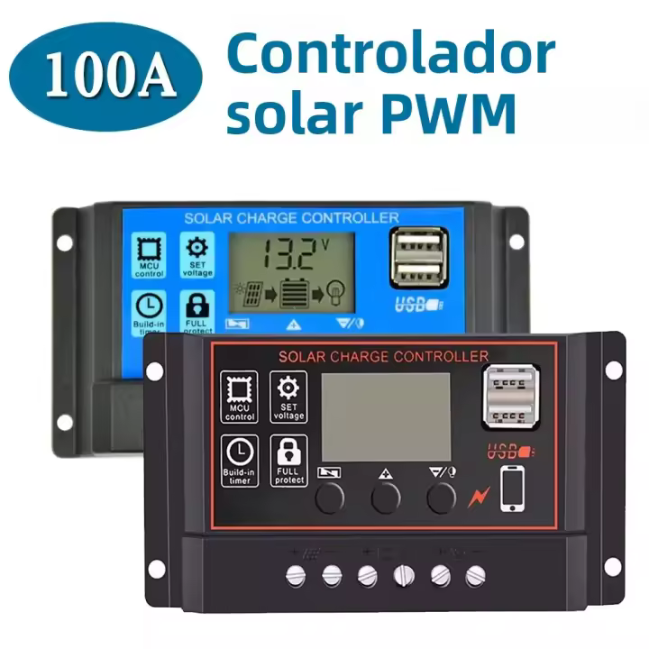 Controlador PWM 100A 12V 24V Automático Para Sistema Solar Carga De Panel Solar 2-USB 5V Con Pantalla LCD Accesorio Para Sistema Solar - 1