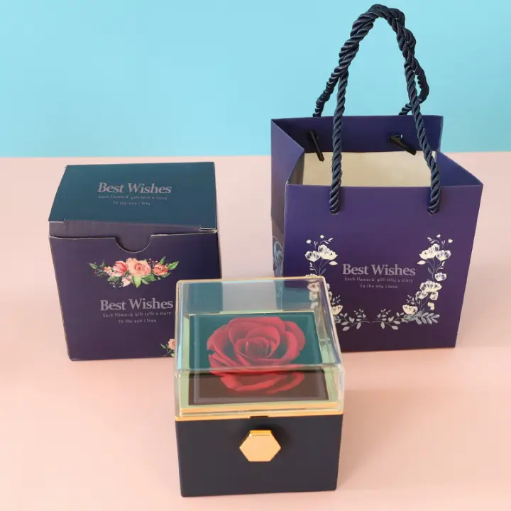 Romantic Gifts for Her Rose Ring Box Jewelry Box Artificial Flowers Eternal Rose Box Anniversary Wedding Valentines Day Christmas Birthday Thanksgiving Gifts for Mom Wife Girlfriend Women - 1
