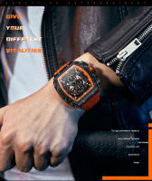 Reloj De Cuarzo MINI FOCUS Para Hombres Con Dial Tonneau Deportivo Y Correa De Silicona Naranja Cronógrafo Resistente Al Agua Con Manos Luminosas Fecha Automática - details 7