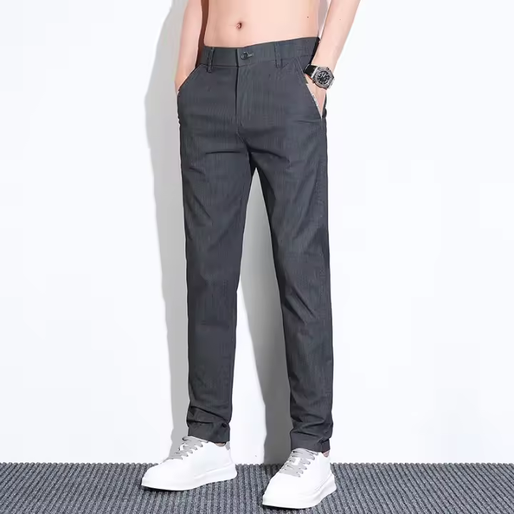 Pantalones Casuales Para Hombre Verano Ligeros Malla Elástica Pantalones Rectos Transpirables Moda Fitted Pantalones Casuales - 1