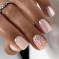 Juego De 24 Piezas De Uñas Postizas De Acrílico Con Diseño De Bocanada Y Puntos En Blanco Florido Uñas Postizas Francesas Para Baile De Ballet Longitud Media - details 9