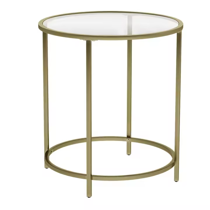Mesa de centro de cristal y acero en dorado, decorativa, elegante para salón, diseño redondo y compacto - 1