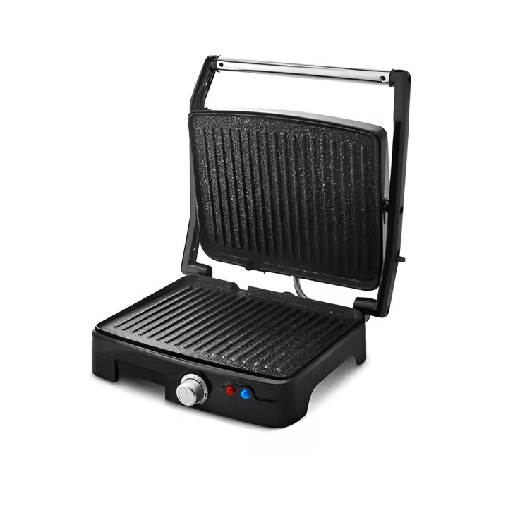 Zelmer Parrilla Eléctrica ZPR2000 - Plata/Negro - 2200W - Superficie de Cocción 290x230mm - Bandeja de Goteo - Ajustes de Termostato - Mango Frío Al Tacto - Luz de Indicación - 1