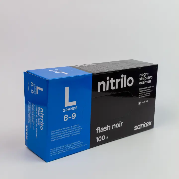 Guantes de Nitrilo Santex Flash Noir negro sin polvo talla L calidad superior (4.5 gr) - 1