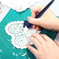 Cuchillo De Artesanía Con Regla Triangular Y Hoja Giratoria De 360 Grados Herramienta Para Manualidades En Papel Acero Inoxidable - details 0