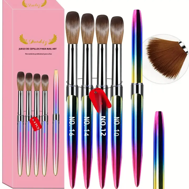 Set De Pinceles Para Uñas De Acrílico 4pcs Kolinsky Tamaños 10/12/14/16 Aplicación De Polvo De Acrílico Pinceles Para Arte De Uñas - 1