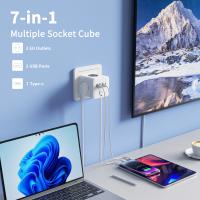 ORION91oficial® - Múltiple Clavija Enchufe 7 en 1 Blanco, Protector contra sobretensiones, 3 salidas de CA, 3 USB, 1 tipo C, Carga Rápida - spaziOrion91 - details 1