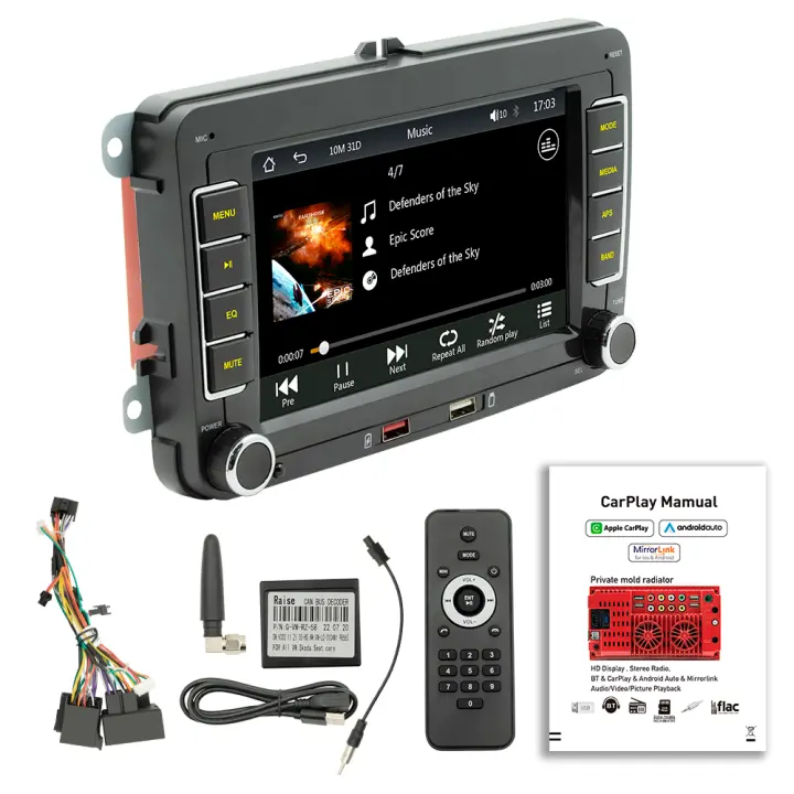 Radio Multimedia con Bluetooth para coche, reproductor inalámbrico con Android, CarPlay, 7 pulgadas, 2DIN, para VW/Passat/Touran/Caddy /Jetta - 1
