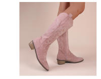 Botas De Vaquero Bordadas Para Mujer Con Punta Puntiaguda Y Tacón Grueso Botas Largas De PU Cuero Falso Botas De Rodilla Alta Para Otoño - details 5