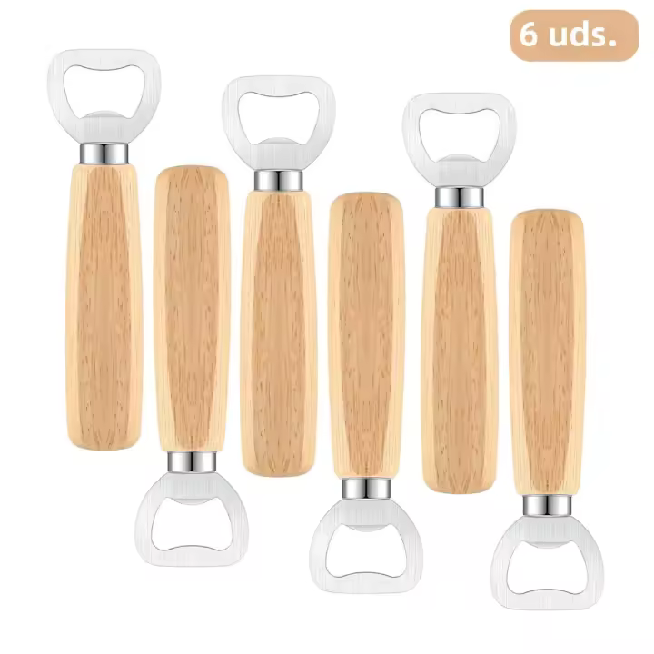 Abrebotellas Portátil De Madera Y Acero Inoxidable Grabado Para Regalo De Cocina Boda Fiesta Abrebotellas De Barman Ecológico - 1