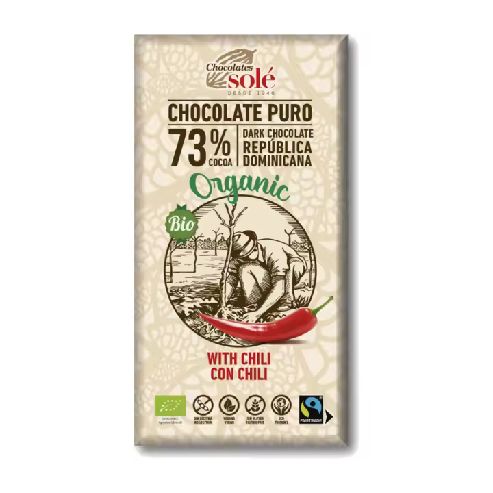 Chocolate Negro 73% con Chili Ecológico 100g - Chocolates Sole - 1