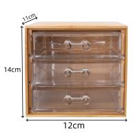 HOGUITA-Organizador de Maquillaje de Bambú con 4 Cajones de Acrílico Transparente Antipolvo,Cajonera de Bambu Multifuncional para Maquillaje, Joyas, Accesorios, Artículos de Oficina y Más,Almacenamiento Elegante y Duradero - details 3