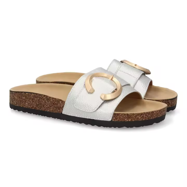 PuntoSalao Sandalias plateadas planas cómodas diseño para mujer VR5-1757 - 1