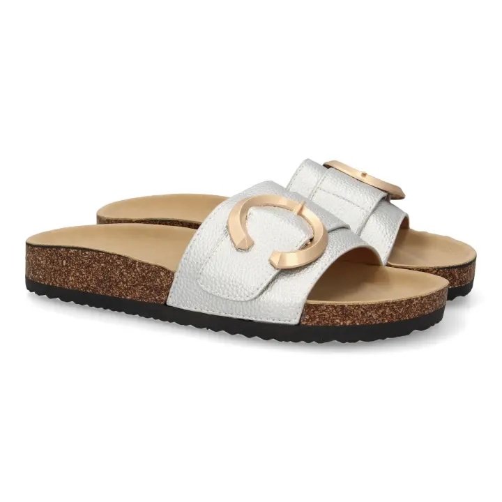 PuntoSalao Sandalias plateadas planas cómodas diseño para mujer VR5-1757 - 1