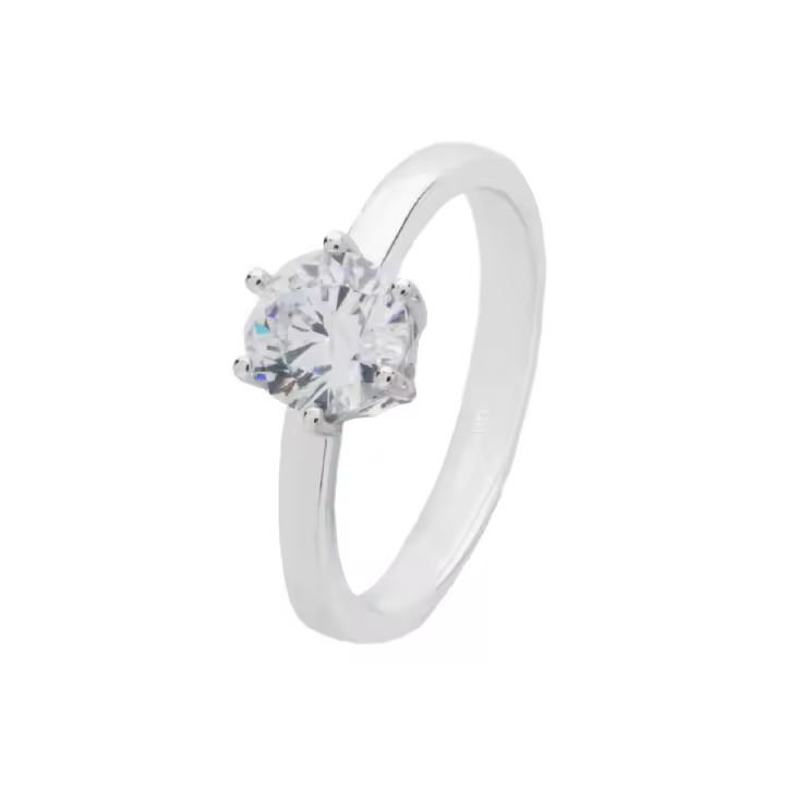 Anillo solitario Itemporality plata con circonita montada sobre 6 garras - 1