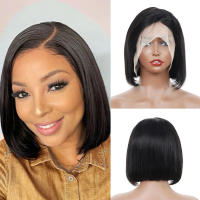 Peluca Bob Corta T Part Frontal De Encaje Brasileña Remy Para Mujeres Negras Pre Escobillada Capa Promedio Textura Larga - details 0