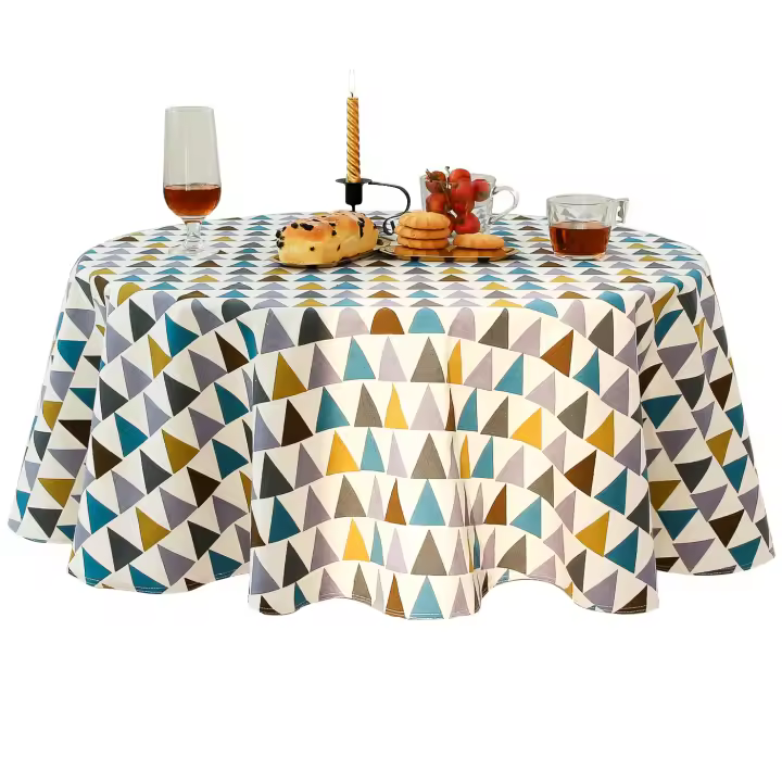 SOMY Manteles, Mantel Redondo de Tela de Algodón y Lino de 120 cm, Estilo nórdico Simple, Fresco, Duradero, Reutilizable, sin Arrugas, decoración para la Mesa de Comedor de Cocina (Colorido, diámetro 120 cm) - 1