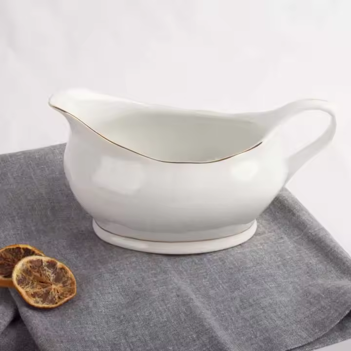 Salsera de porcelana blanca de caolín con filo de oro (1 pieza) Lubeck, 35cl  Soperas, Salseras, ensaladeras y cuencos - 1