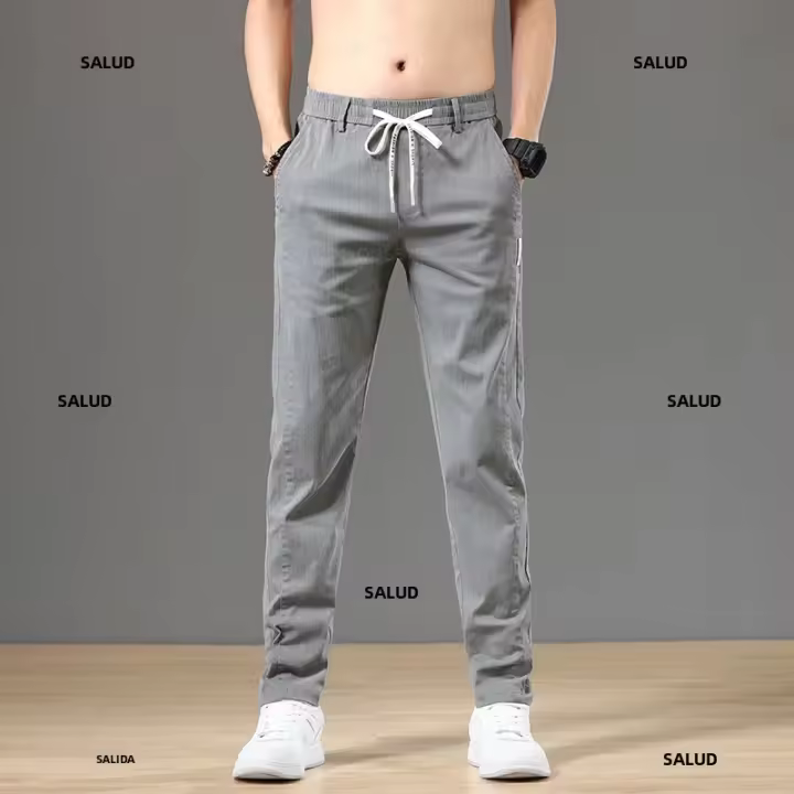 Pantalones Casuales Para Hombre De Algodón Y Spandex Con Cintura Elástica Y Cremallera Frontal Estilo Clásico Y Fashion Para Primavera Otoño Talla 28-38 Color Gris Cargo - 1