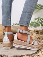 2025 Summer New Large Size Fish Mouth Buckle Wedge Heel Sandals Women Fashion Thick Bottom Shiny Women Sandals - details 3