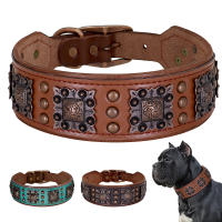 Collar De Cuero Genuino Para Perros Medianos Y Grandes Con Espinas Ajustable Para Pitbull Bulldog Collar De Mascota Con Colgante Para Todas Las Estaciones - details 1