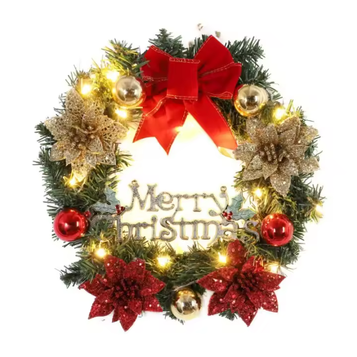 Corona De Navidad Para Puerta De Entrada Dorada Decoración De Pared Y Puerta De Año Nuevo 2024 Guirnalda De Ornamento Navidad 2025 - 1