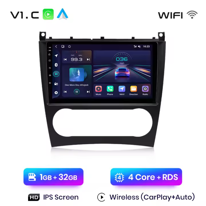 Junsun Tech Android 13 Radio para Benz Clase C W203 2005 2006 2007 2008 2009 de Coche con Chip Qualcomm de 8 Núcleos CarPlay Inalámbrico Autorradio Estéreo Pantalla HD Multimedia - 1