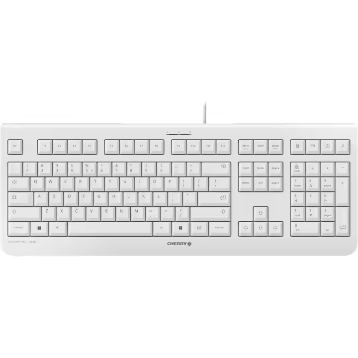CHERRY KC 1000, Teclado con Cable, Distribución de Teclado Español (QWERTY), Plug & Play a través de USB, Diseño Plano, Tecleo Silencioso, Blanco/Gris - 1