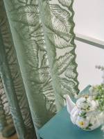 Cortinas Perforadas De Hojas Grandes Verdes Para Sala De Estar Y Dormitorio Estilo Rustico Cortinas Soplicadas Translúcidas - details 4