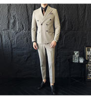 Traje Tres Piezas De Calidad Alta Con Rayas Y Color Sólido Estilo Coreano Traje Slim-fit Con Chaleco Y Pantalones Para Hombres - details 5
