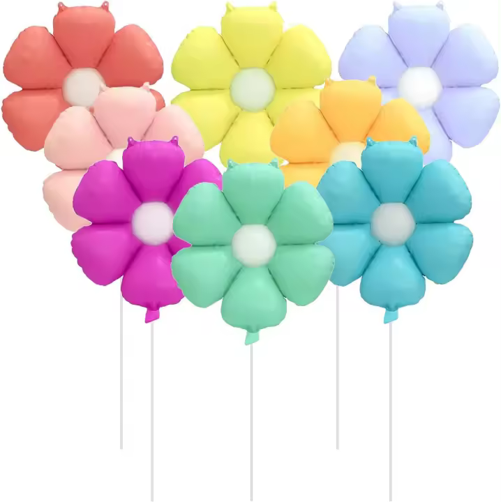 Moguri Lot de 8 ballons colorés en aluminium en forme de marguerite, taille moyenne, couleurs pastel, décoration pour fête bohème, fête prénatale, mariage, anniversaire et fête hippie rétro - 1