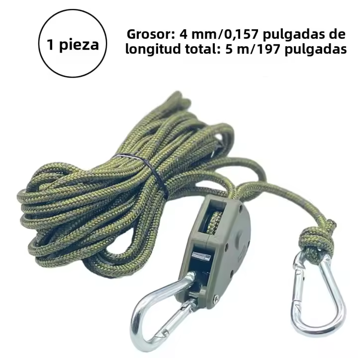 1pc 5m Cordón Reflectante Para Acampar Tira De Cuerda De 4mm Con Pulley De Plástico Y Hebilla De Acero Para Tents De 1-2 Personas Accesorio De Cuerda Para Tents - 1