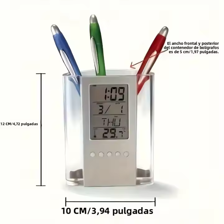 Soporte Para Bolígrafo Multifuncional De Plástico Con Calendario Alarma Y Termómetro Pantalla Grande Recargable Para Viajes - 1