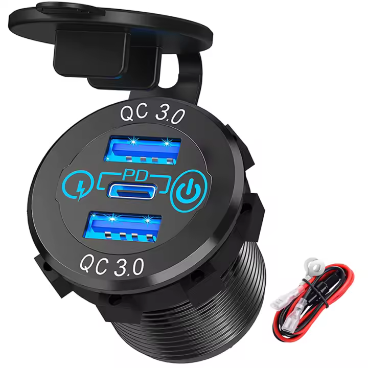 Car Charger USB DaierTek 60W 12V 24V Metal Con Salida PD USB-C Y Dos Ports QC3.0 Toque Interruptor Para Barco Marítimo - 1