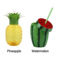 Botella De Agua Con Pajita De Plástico Multicolor Fruta De Dibujos Animados Regalo Sandía Limón Fresa Piña Deporte Y Salud - details 3