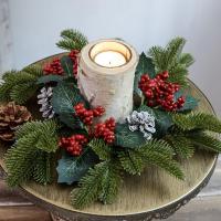 Anillo De Navidad Con Velas De 11 Pulgadas Accesorio De Vela Para Cocina Y Armario Con Bayas Y Nueces Rustico Para Hogar Y Centros De Mesa - details 1