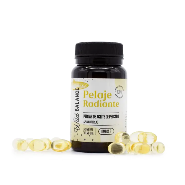 Wild Balance – Pelaje Radiante 60 Cápsulas - Omega 3 Perros - Suplemento Natural para Pelaje Brillante, Piel Sana y Corazón Fuerte - Ácidos Grasos EPA + DHA - Anti Caída de Pelo y Antiinflamatorio - 1