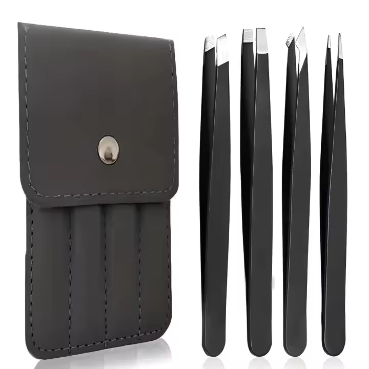 Juego De 4 Pinzas Profesionales De Acero Inoxidable Para Cejas Precisión Grande Para Vello Facial Splinter Y Engranado - 1