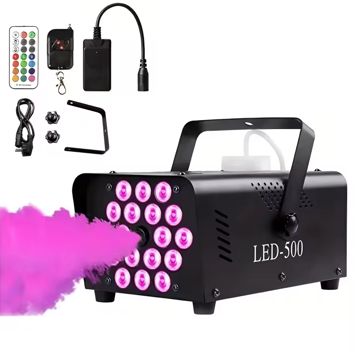 500W wireless remote control smoke machine, portable fog machine, fog machine with 18LED color party lights, suitable for Halloween, Christmas, wedding, birthday, etc - 1