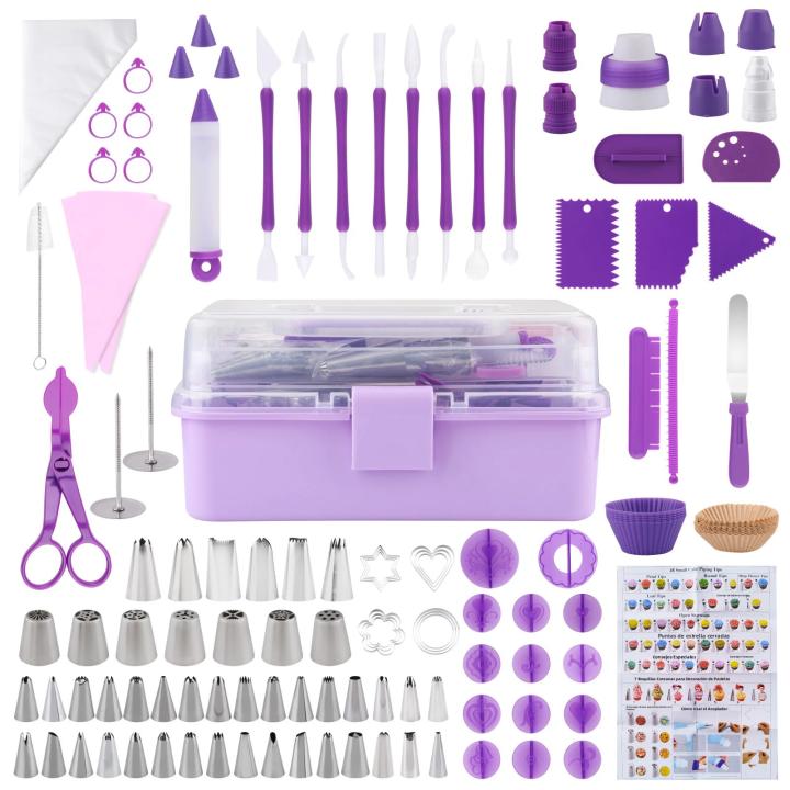Kit De Decoración De Pastel Azul Completo Con 51 Conos De Tubo Y Accesorios Para Principiantes Incluye Caja De Almacenamiento 235 Piezas