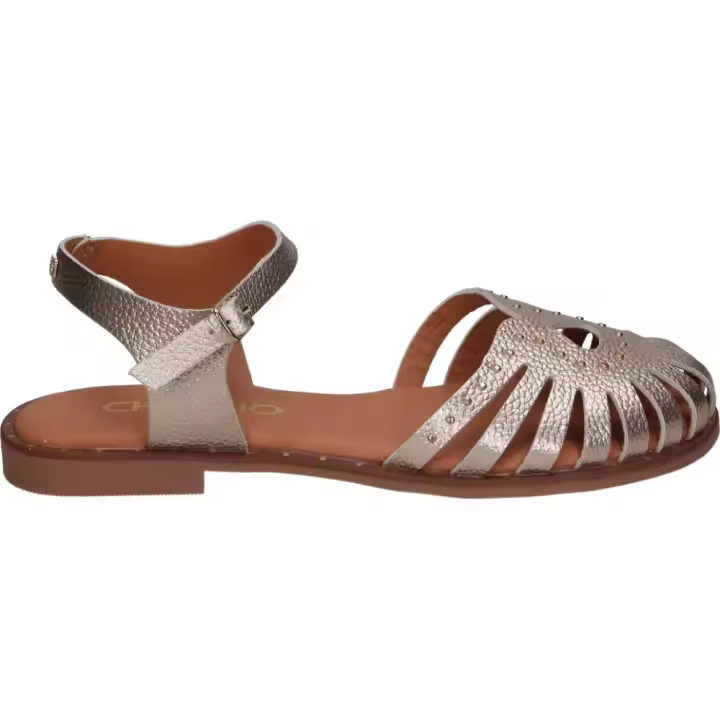 CHIKA10 | Sandalias Planas CHK10 Musaka 14 para Moda Joven – Sandalias Cerradas en Color Dorado – Cangrejeras con Cierre de Hebilla – Alta Calidad – Versátiles – Cómodas – Moda - 1