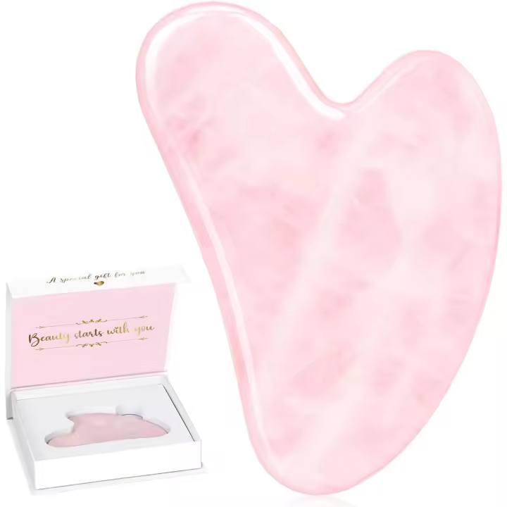 Alyvisun Gua Sha Facial de Cuarzo Rosa Natural, Piedra GuaSha para Cara, Cuello y Cuerpo, Alivio de Hinchazón y Mejora de la Línea de la Mandíbula, con Manual de Usuario, Regalo para Mujeres - 1