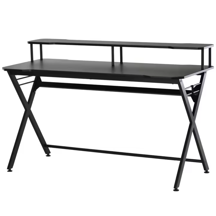 HOMCOM Mesa Gaming 140x60 cm Escritorio para Computadora PC con Estante Elevado para Monitor Gancho para Auriculares Marco de Metal para Oficina en Casa Estudio Negro - 1