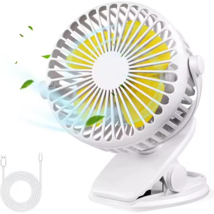 Ventilador USB silencioso, ventilador de escritorio USB portátil con batería recargable, ventilador de refrigeración con rotación de 360° de 3 velocidades para cochecito, coche - 1