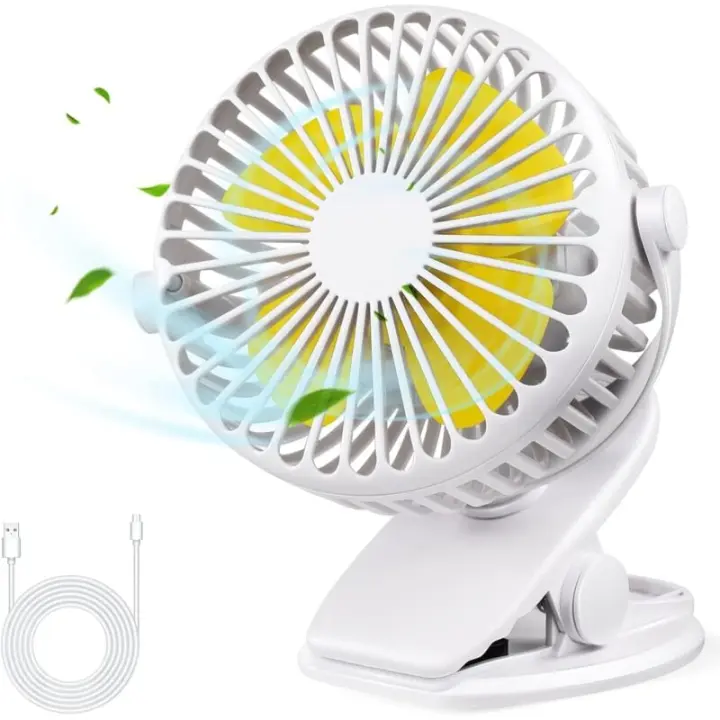 Ventilador USB silencioso, ventilador de escritorio USB portátil con batería recargable, ventilador de refrigeración con rotación de 360° de 3 velocidades para cochecito, coche - 1