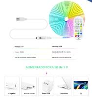 Tira De Luz LED RGB Bluetooth 1-5m Con Control Remoto De 24 Teclas Y Sincronización Con Música COB Dimmable Para Decoración De Habitaciones Y TV - details 1