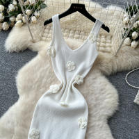 Vestido Wrap Sin Mangas De Encaje Floral REALEFT Para Mujer Elegante V-Neck Cintura Ajustada Longitud Media Pierna Vestido De Verano - details 30